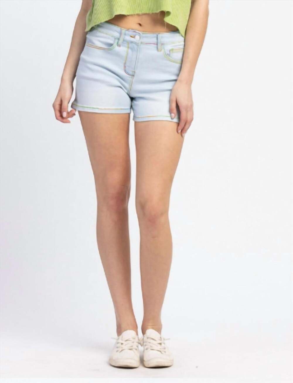 Judy Blue Women's Size 30 Light Wash Stretch Rainbow Stitched Denim Jean Shorts